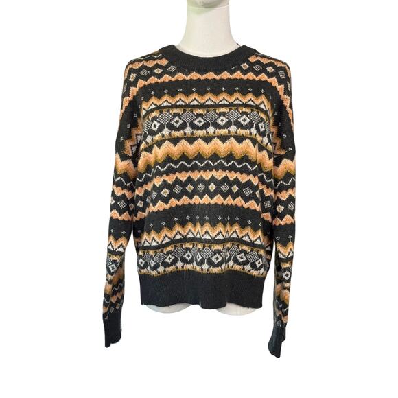 Volcom Fair Isle Sweater XS/S Gray Mustard Pattern Recycled Knit Pullover - Picture 4 of 8